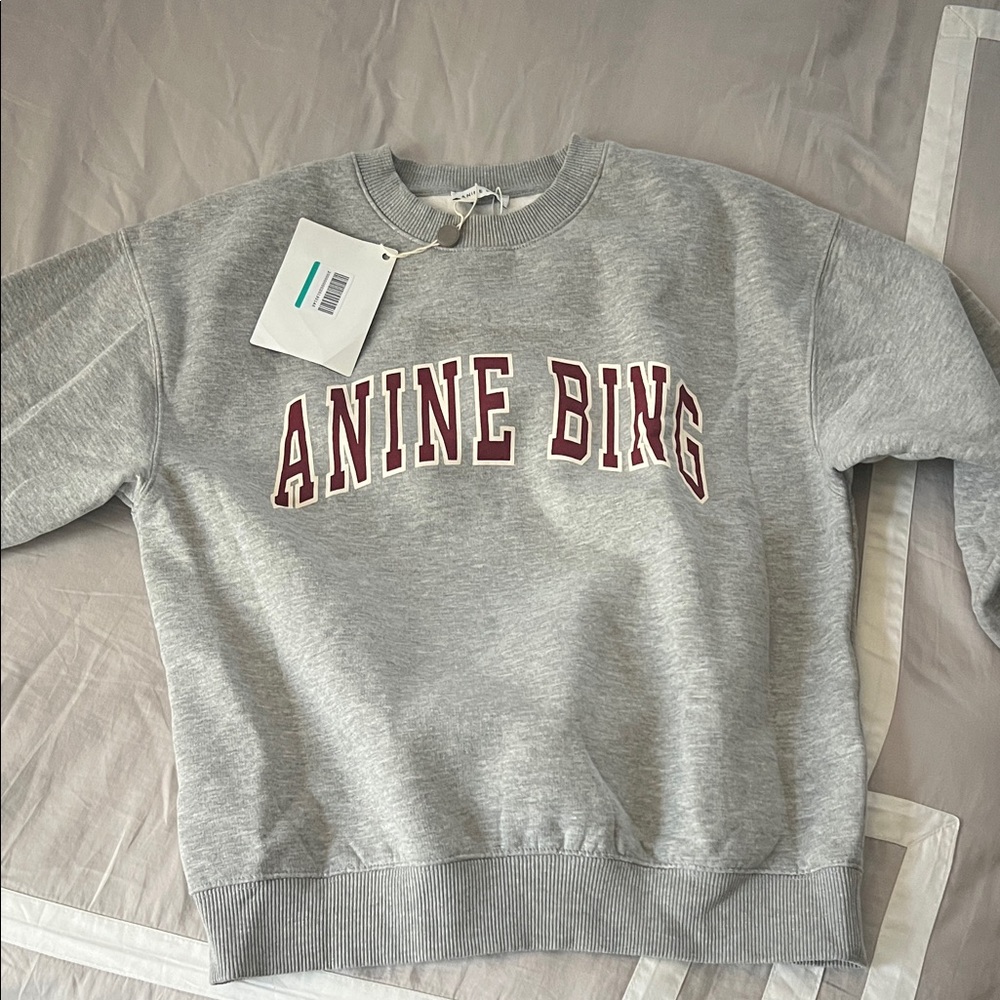 Anine Bing Heather Gray Sweatshirt with Burgundy Lettering